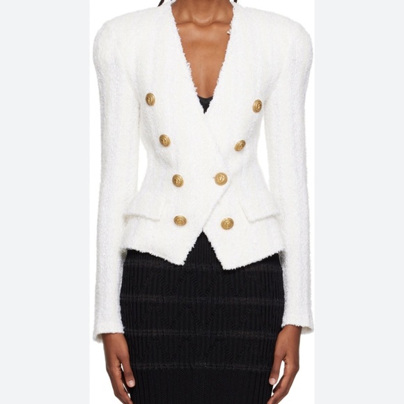 Balmain Jackets & Blazers - Balmain Tweed 8 Button Blazer White/ Cream